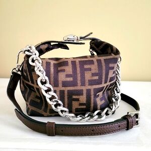 Fendi Zucca Logo Pochette with Silver Chain